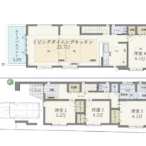 (2号棟)、価格9980万円、2LDK+2S、土地面積96.73m2、建物面積115.04m2(間取)