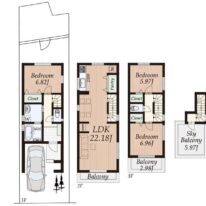 【建物プラン例(No.2)】3LDK、土地価格9580万円、土地面積94.66m2、建物価格3950万円、建物面積115.42m2(間取)