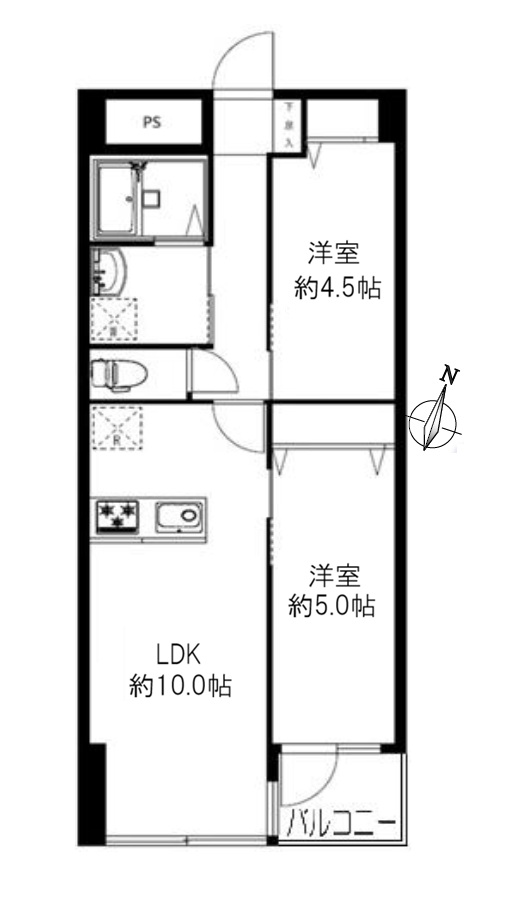2LDK、専有面積47.47㎡、バルコニー面積2.02㎡【間取り図】